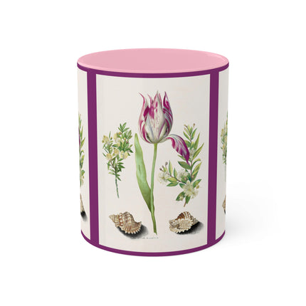 Tulip, Branches of Myrtle and Shells by Maria Sibylla Merian Colorful Mugs, 11oz