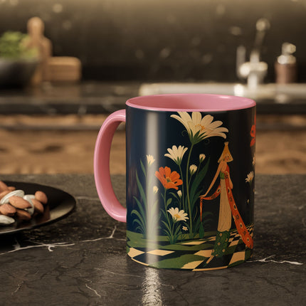 🌼🧡 The Midnight Floral Masquerade Colorful Mug – Art Deco Fashion Fantasy