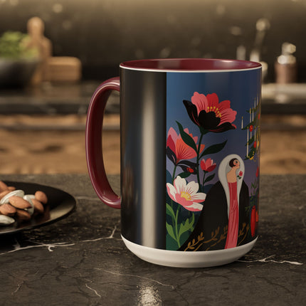 🌹🎄 The Lady Of The Candlelit Rose Tree Colorful Mug – Art Deco Christmas Garden