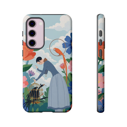 🦜🌺 The Lady Of The Garden Aviary Phone Case – Art Deco Floral Whimsy
