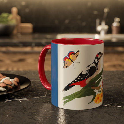 Woodpecker & Tulip Colorful Mugs – Vibrant Spring & Bold Beauty