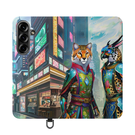 🐆🦜 Cybernetic Duets Flip Case – Neon Elegance & Digital Harmony