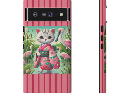 Geisha Kitten Strolls Among the Spoonbills Phone Cases