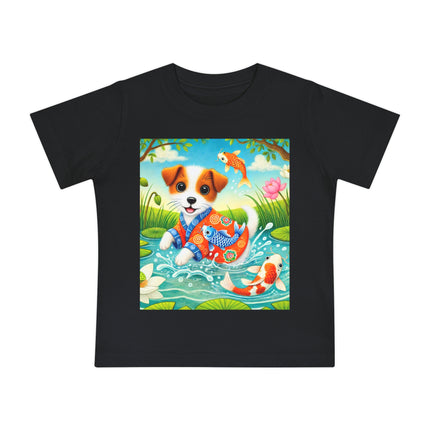 Koi Pond Puppy Baby T-Shirt – Playful Splashes & Serene Beauty