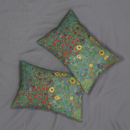 Farm Garden with Sunflowers by Gustav Klimt Spun Polyester Lumbar Pillow