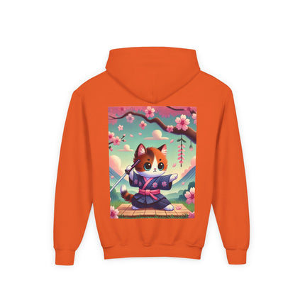 Samurai Kitten Youth Hooded Sweatshirt – Strength, Balance & Playful Courage