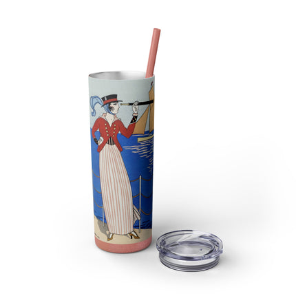 Costume de Yacht by George Barbier Skinny Tumbler with Straw, 20oz