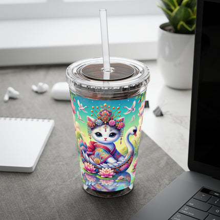Geisha Kitten’s River Voyage Sunsplash Tumbler with Straw, 16oz
