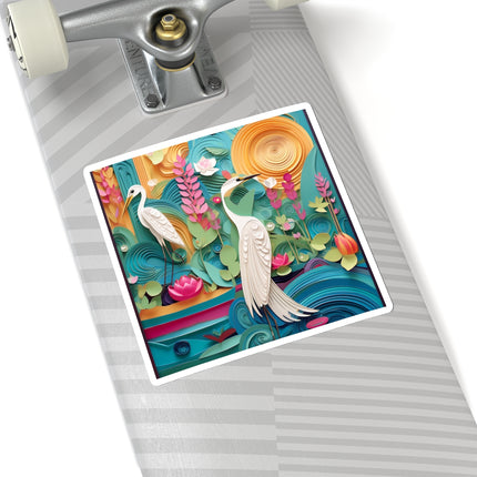 Elegant Egret Oasis Kiss-Cut Stickers (4 Sizes)