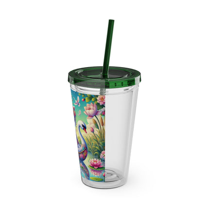 Geisha Kitten’s River Voyage Sunsplash Tumbler with Straw, 16oz