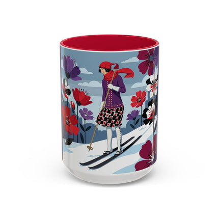 🎿❄️ The Winter Flower Skier Colorful Mug – Art Deco Alpine Fantasy