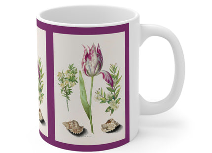 Tulip, Branches of Myrtle, and Shells by Maria Sibylla Merian Ceramic Mug 11oz