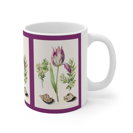 Tulip, Branches of Myrtle, and Shells by Maria Sibylla Merian Ceramic Mug 11oz