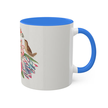 Pair of Brown Birds on Bouquet with Tulip, Rose, Snapdragons, and Butterflies by Anonymous Colorful Mugs, 11oz
