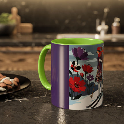 🎿❄️ The Winter Flower Skier Colorful Mug – Art Deco Alpine Fantasy