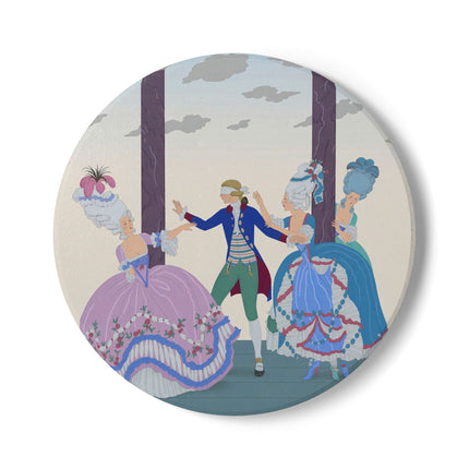 🎭🌸 Blindman’s Bluff Ceramic Coaster – Rococo Courtship Whimsy