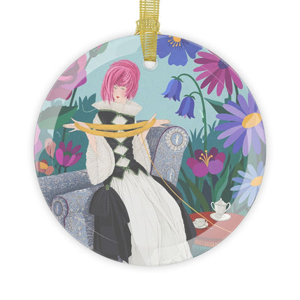 ☕🌸 The Lady Of The Garden Tea Glass Ornament – Art Deco Floral Elegance