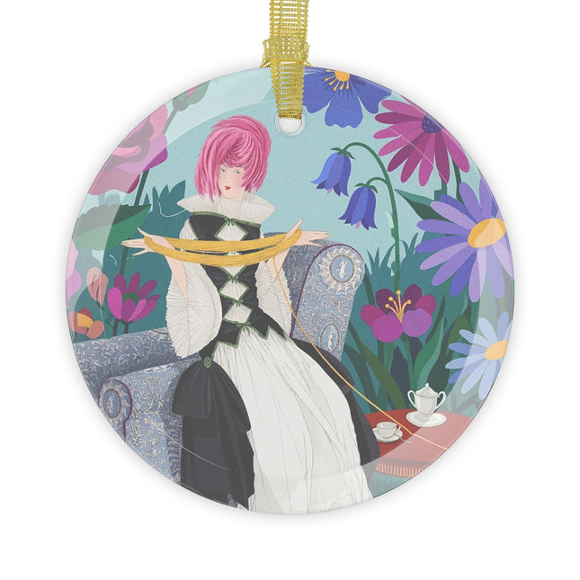☕🌸 The Lady Of The Garden Tea Glass Ornament – Art Deco Floral Elegance