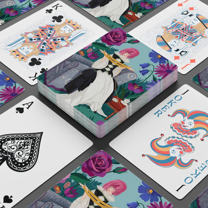 ☕🌸 The Lady Of The Garden Tea Playing Cards – Art Deco Floral Elegance