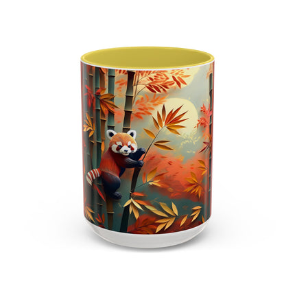 Red Panda at an Autumn Bamboo Grove Colorful Mugs (11oz, 15oz)