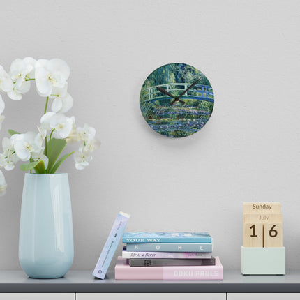 Water Lilies and Japanese Bridge by Claude Monet Acrylic Wall Clock, Round and Square