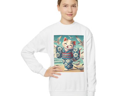 Geisha Kitten by the Seaside Youth Crewneck Sweatshirt