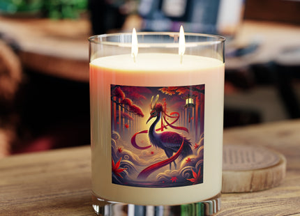 Regal Crimson Crane in the Autumn Mist Scented Candle - Full Glass, 11oz