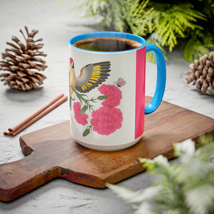 Goldfinch & Pink Flowers Colorful Mugs – Vibrant Spring & Bold Beauty