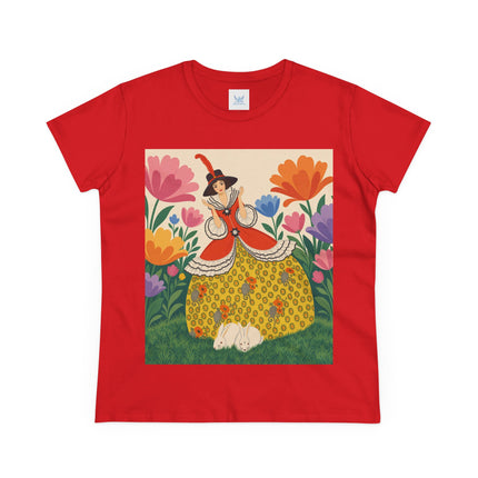 🐇🌼 The Enchanted Rabbit Garden Cotton Tee – Art Deco Floral Whimsy