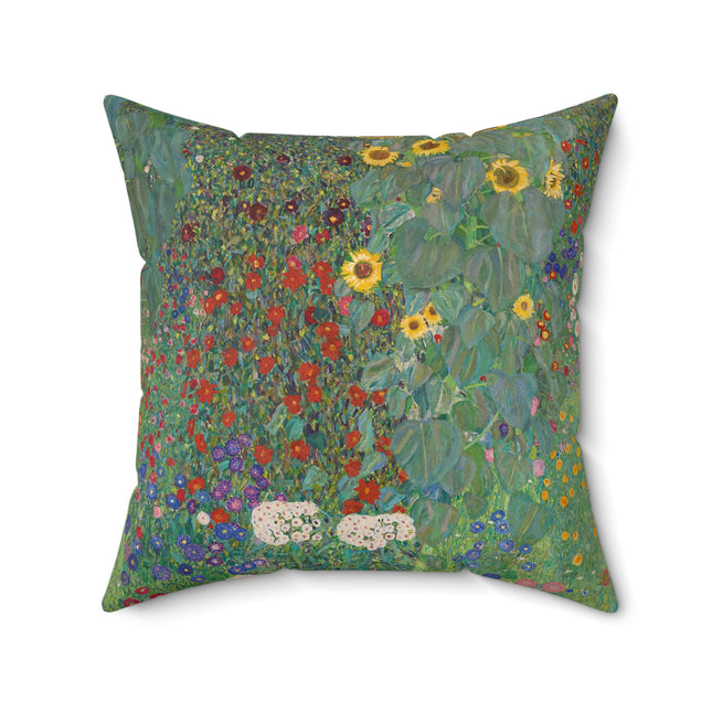 Farm Garden with Sunflowers by Gustav Klimt Spun Polyester Square Pillow