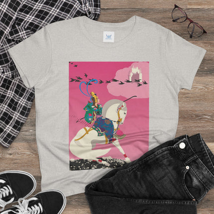 Samurai Princess on the White Steed Women's Midweight Cotton Tee – Epic Fantasy & Mythic Beauty