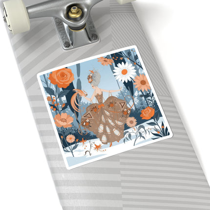 🦚❄️ The Lady Of The Winter Phoenix Garden Kiss-Cut Sticker – Art Deco Floral Fantasy