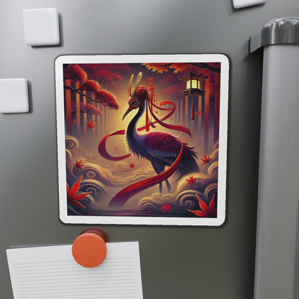 Regal Crimson Crane in the Autumn Mist Die-Cut Magnets (5 Sizes)