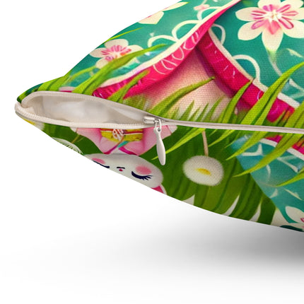 Geisha Kitten and the Dandelion Wish Spun Polyester Square Pillow