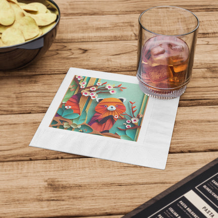 A Playful Red Panda White Coined Napkins