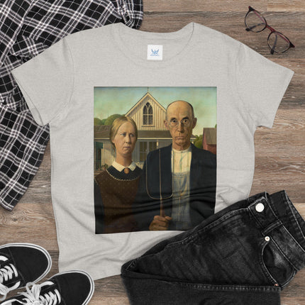 American Gothic by Grant Wood Women's Midweight Cotton Tee
