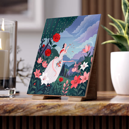 🌹💌 The Garden Of Blown Kisses Ceramic Tile – Art Deco Floral Romance