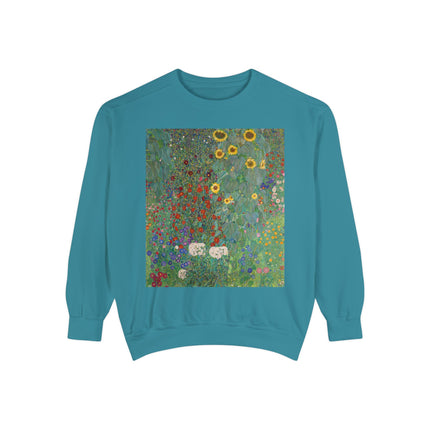Farm Garden with Sunflowers by Gustav Klimt Unisex Garment-Dyed Sweatshirt