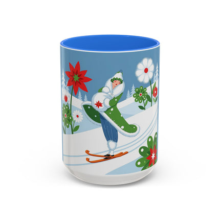 🎿❄️ The Winter Garden Skier Colorful Mug – Whimsical Holiday Fantasy