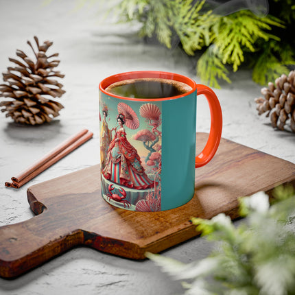 Cherry Blossom Courtesans & Crimson Crab Colorful Mug – Imperial Elegance & Playful Charm