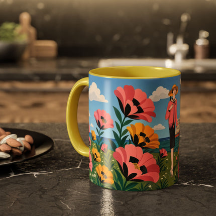 🌸⛵ The Seaside Blossom Promenade Colorful Mug – Art Deco Coastal Elegance