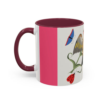 Goldfinch & Pink Flowers Colorful Mugs – Vibrant Spring & Bold Beauty
