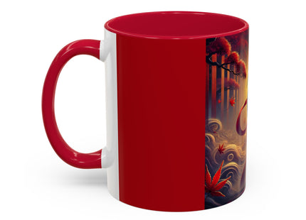 Regal Crimson Crane in the Autumn Mist Colorful Mugs (11oz, 15oz)