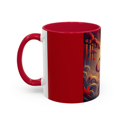 Regal Crimson Crane in the Autumn Mist Colorful Mugs (11oz, 15oz)