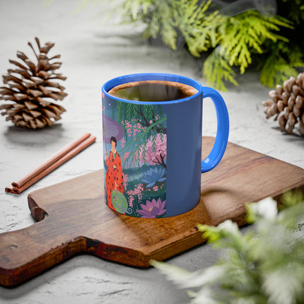 The Lady Of The Cherry Blossoms Colorful Mugs – Art Deco Spring Elegance