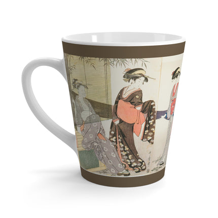 Drying and Stretching Cloth by Kitagawa Utamaro Latte Mug