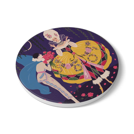 🌹🌙 The Queen Of The Midnight Roses Ceramic Coaster – Art Deco Garden Fantasy