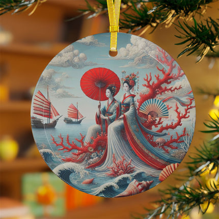 Ladies by the Quiet Sea Glass Ornament