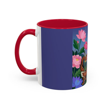 The Lady And The Garden Dragon Colorful Mugs – Art Deco Mythical Botanical Elegance