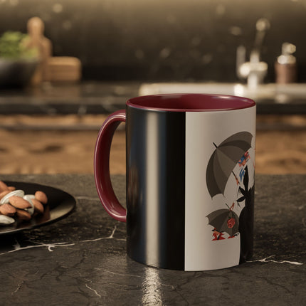 The Lady of Silver Umbrellas Colorful Mug (11oz, 15oz) – Art Deco Mystery, Elegant Fashion & Silver Dreamscape